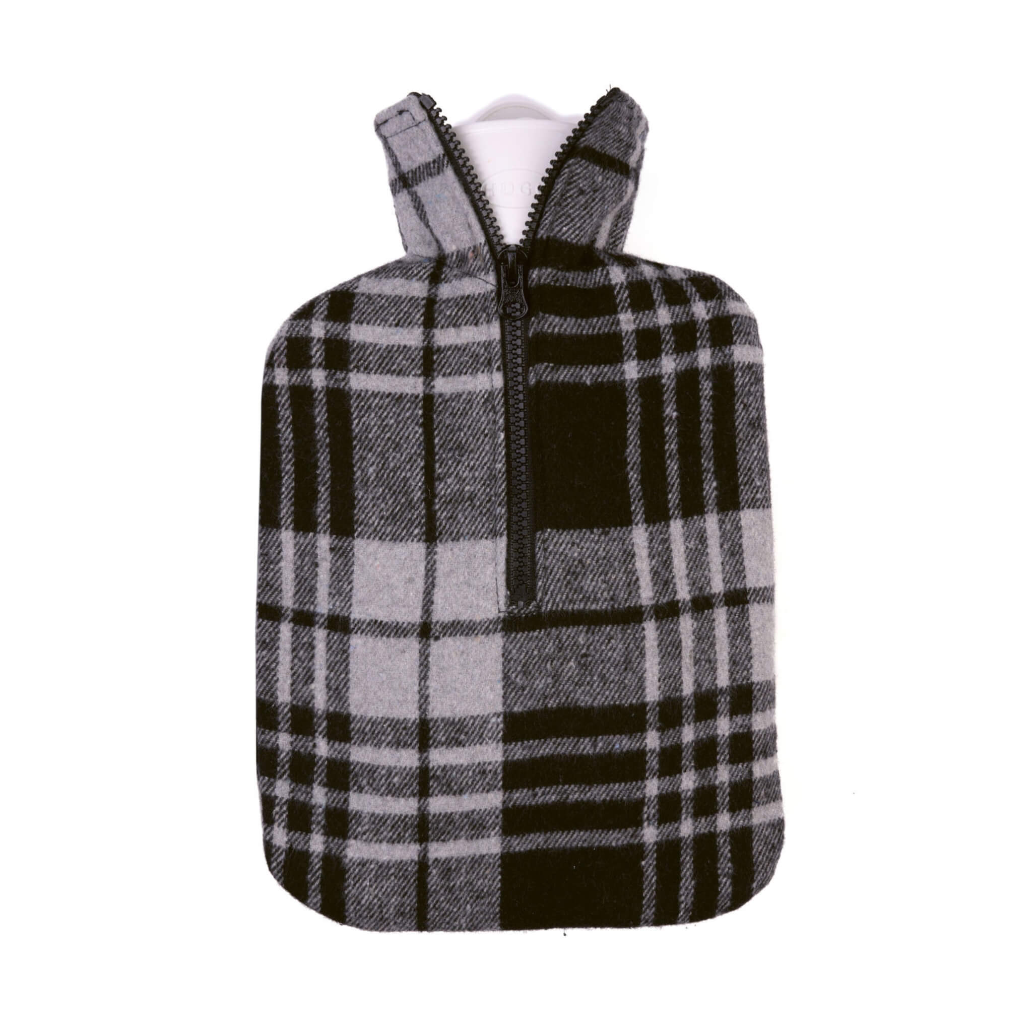 1.8 Litre Classic Hot Water Bottle with Grey and Black Check Flannel Cover (rubberless)