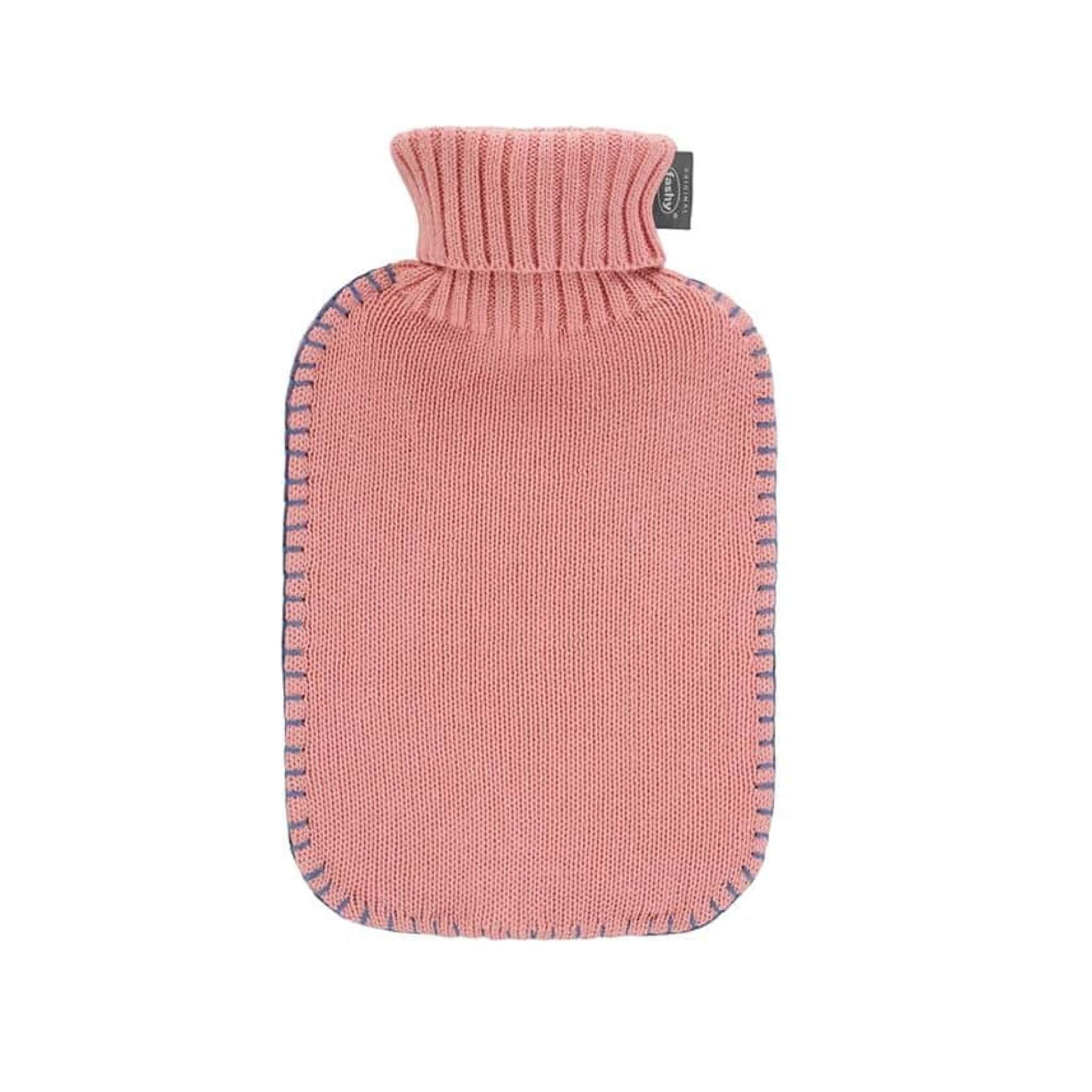 2 Litre Fashy Hot Water Bottle with Pink Knitted Stitched Seam Cotton Cover