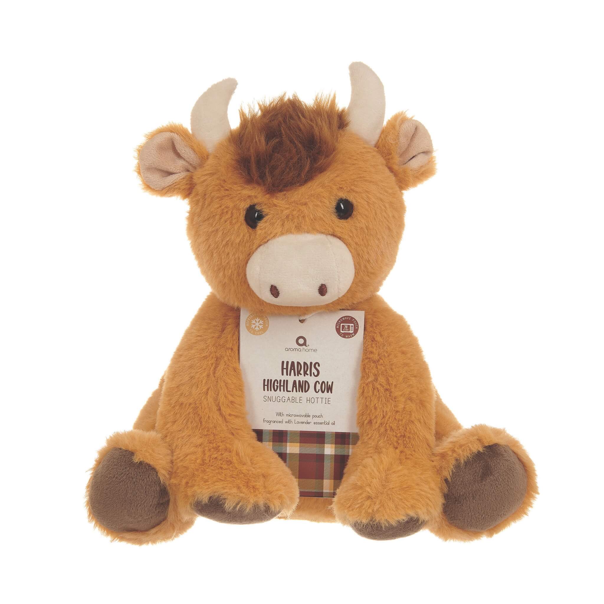 Highland Cow Snuggable Hottie Heatable Animal Toy with Microwavable Pouch